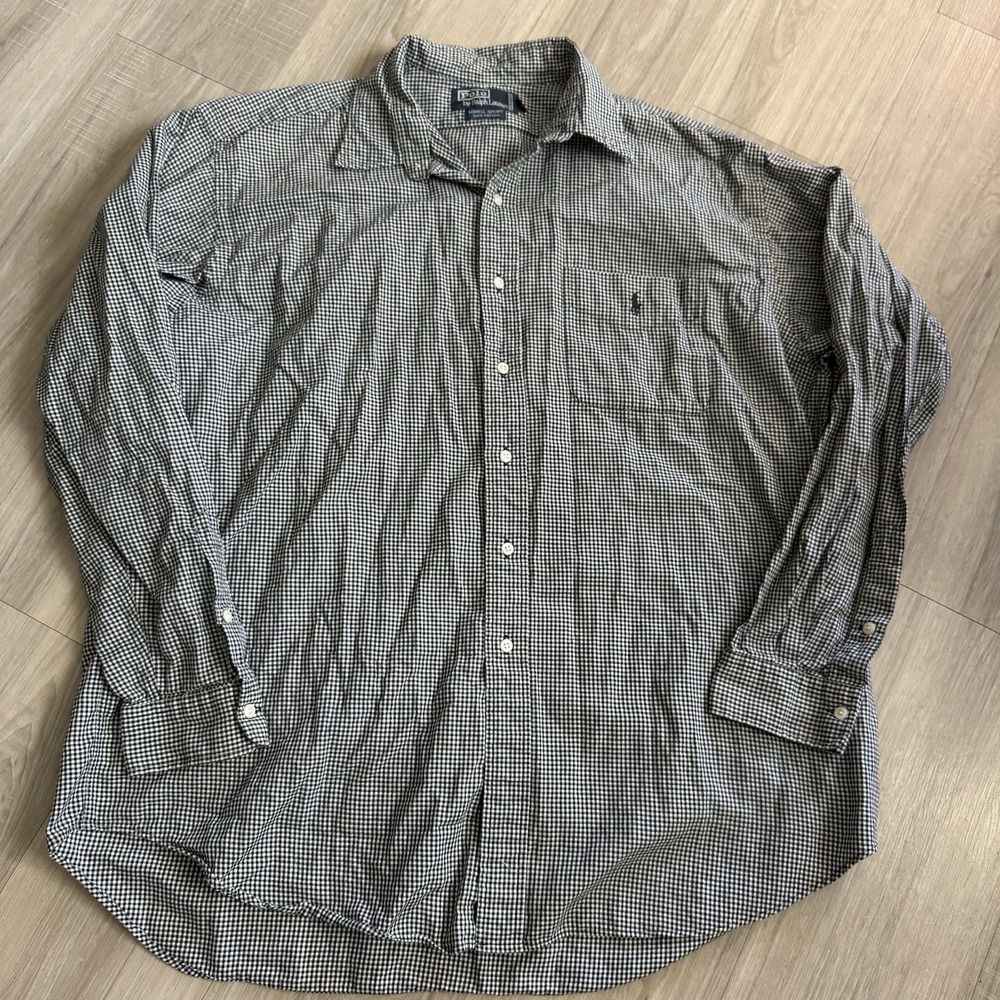 Ralph Lauren Button UpShirt Lowell Sport Men's Size XL Black And White Plaid